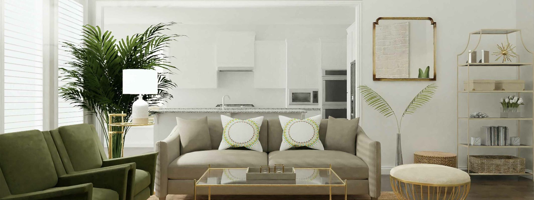 raumgestalter wohnzimmer interior design grün beige weiß dekokissen auf couch bleher raumausstatter in nürtingen